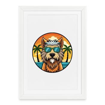 Briard Dog Breed Cartoon Sunglasses Beach - Framed poster (27 × 37 cm) - white - Front