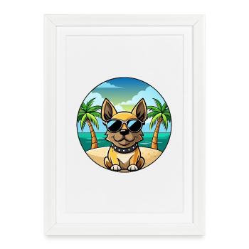 Braque Français Chien Race Dessin Animé Lunettes de Soleil Plage - Affiche encadrée (27 × 37 cm) - blanc - Devant