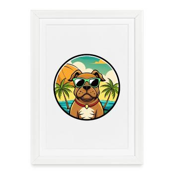 Boerboel Chien Race Dessin Animé Lunettes De Soleil Plage - Affiche encadrée (27 × 37 cm) - blanc - Devant