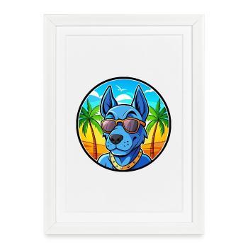 Blue Thai Ridgeback Dog Breed Cartoon Sunglasses - Framed poster (27 × 37 cm) - white - Front
