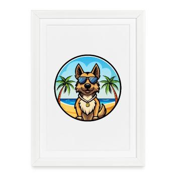 Bohemian Shepherd Dog Breed Cartoon Sunglass Beach - Framed poster (27 × 37 cm) - white - Front
