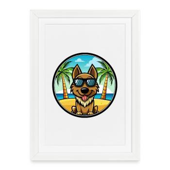 Black Tan Dog Breed Cartoon Sunglasses Beach - Framed poster (27 × 37 cm) - white - Front