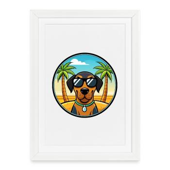 Black And Tan Coonhound Dog Breed Cartoon Beach - Framed poster (27 × 37 cm) - white - Front