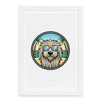 Bergamasco Chien Race Dessin Animé Lunettes De Soleil Plage - Affiche encadrée (27 × 37 cm) - blanc - Devant