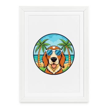 Basset Fauve De Bretagne Race De Chien Cartoon Plage - Affiche encadrée (27 × 37 cm) - blanc - Devant