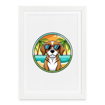 Beagle Harrier Chien Race Dessin Animé Lunettes de soleil Plage - Affiche encadrée (27 × 37 cm) - blanc - Devant
