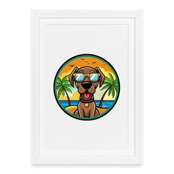 Bayerischer Berghund Hunderasse Cartoon Beach - Gerahmtes Poster (27 × 37 cm) - Weiß - Vorne