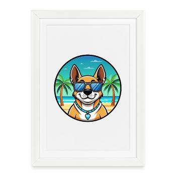 Australian Cattle Dog Breed Cartoon Sunglass Beach - Framed poster (27 × 37 cm) - white - Front