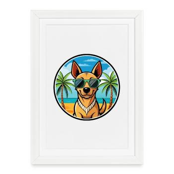 Chien Courant Andalou Race Chien Dessin Animé Lunettes De Soleil Plage - Affiche encadrée (27 × 37 cm) - blanc - Devant