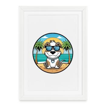 Argentino Chien Race Dessin Animé Lunettes De Soleil Plage - Affiche encadrée (27 × 37 cm) - blanc - Devant