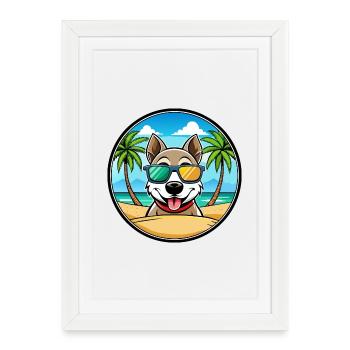 Alopekis Dog Breed Cartoon Sunglasses Beach - Framed poster (27 × 37 cm) - white - Front