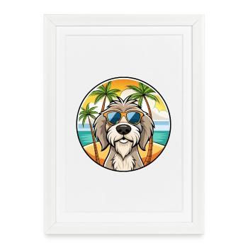 Spinone Italiano Race De Chien Dessin Animé Lunettes De Soleil Plage - Affiche encadrée (27 × 37 cm) - blanc - Devant