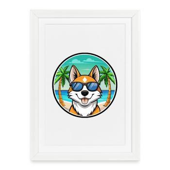 Sibérien Laika Chien Race Dessin Animé Lunettes De Soleil Plage - Affiche encadrée (27 × 37 cm) - blanc - Devant