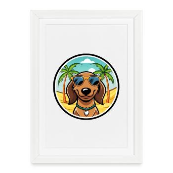 Teckel de Westphalie Race De Chien Dessin Animé Plage - Affiche encadrée (27 × 37 cm) - blanc - Devant