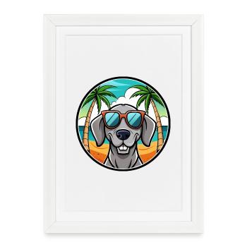 Braque de Weimar Race Chien Dessin Animé Lunettes De Soleil Plage - Affiche encadrée (27 × 37 cm) - blanc - Devant