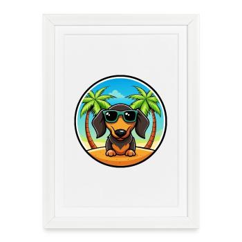 Lunettes de soleil de dessin animé de race de chien teckel à poil dur - Affiche encadrée (27 × 37 cm) - blanc - Devant