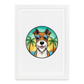 Fil Fox Terrier Chien Race Dessin Animé Lunettes De Soleil Plage - Affiche encadrée (27 × 37 cm) - blanc - Devant
