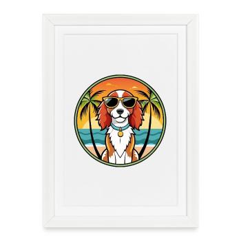 Welsh Springer Spaniel Dog Breed Cartoon Beach - Framed poster (27 × 37 cm) - white - Front
