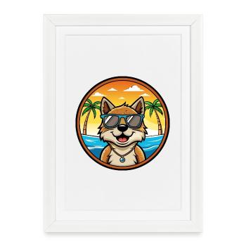 Volpino Italiano Chien Race Dessin Animé Lunettes De Soleil Plage - Affiche encadrée (27 × 37 cm) - blanc - Devant