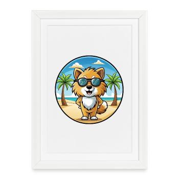Jouet Spitz Allemand Chien Race Dessin Animé Lunettes De Soleil Plage - Affiche encadrée (27 × 37 cm) - blanc - Devant