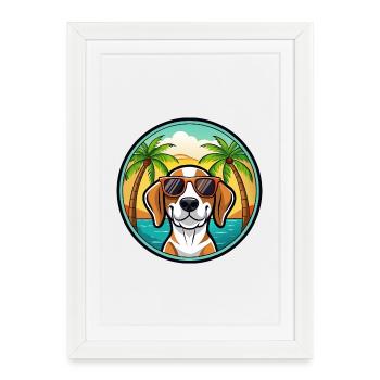 Treeing Walker Coonhound Race Chien Dessin Animé Plage - Affiche encadrée (27 × 37 cm) - blanc - Devant