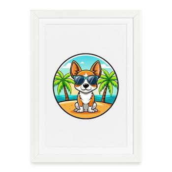 Toy Fox Terrier Chien Race Dessin Animé Lunettes De Soleil Plage - Affiche encadrée (27 × 37 cm) - blanc - Devant