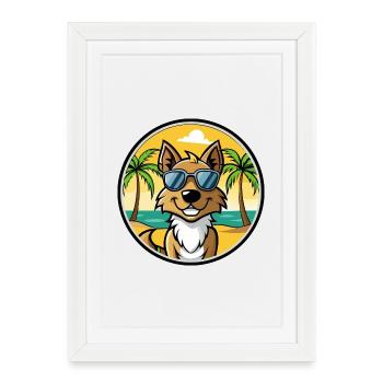 Tyroler Bracke Chien Race Dessin Animé Lunettes de soleil Plage - Affiche encadrée (27 × 37 cm) - blanc - Devant