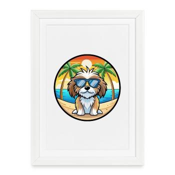 Tibétain Kyi Apso Chien Race Dessin Animé Lunettes De Soleil Plage - Affiche encadrée (27 × 37 cm) - blanc - Devant