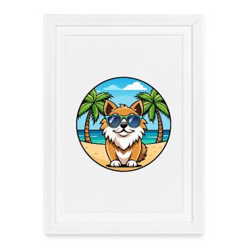 Épagneul tibétain race chien dessin animé lunettes de soleil plage - Affiche encadrée (27 × 37 cm) - blanc - Devant