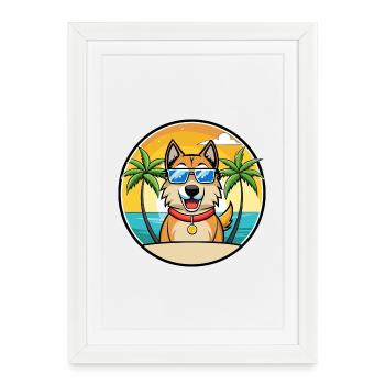 Shepherd Dog Breed Cartoon Sunglasses Beach - Framed poster (27 × 37 cm) - white - Front