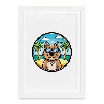 Tosa Dog Breed Cartoon Sunglasses Beach - Framed poster (27 × 37 cm) - white - Front