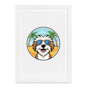 Terrier tibétain chien race dessin animé lunettes de soleil plage - Affiche encadrée (27 × 37 cm) - blanc - Devant