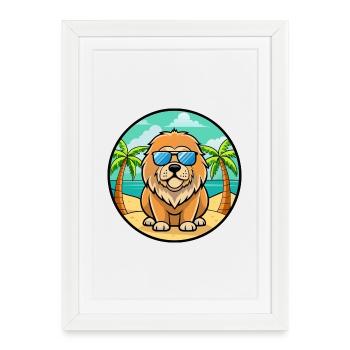 Dogue tibétain chien race dessin animé lunettes de soleil plage - Affiche encadrée (27 × 37 cm) - blanc - Devant