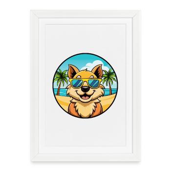 Telomian Dog Breed Cartoon Sunglasses Beach - Framed poster (27 × 37 cm) - white - Front