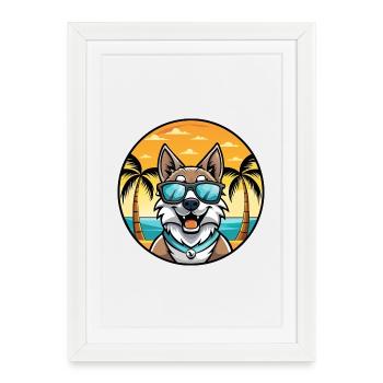 Tamaskan Dog Breed Cartoon Sunglasses Beach - Framed poster (27 × 37 cm) - white - Front