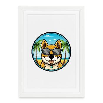 Strellufstover Dog Breed Cartoon Sunglasses Beach - Framed poster (27 × 37 cm) - white - Front