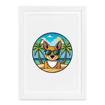 St Miguel Boeud Chien Race Dessin Animé Lunettes De Soleil Plage - Affiche encadrée (27 × 37 cm) - blanc - Devant