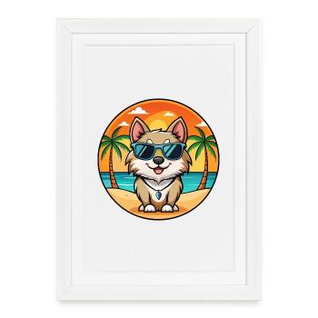 Suédois Lapon Race Chien Dessin Animé Lunettes De Soleil Plage - Affiche encadrée (27 × 37 cm) - blanc - Devant