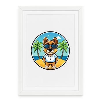 Sporting Lucas Terrier Chien Race Dessin Animé Plage - Affiche encadrée (27 × 37 cm) - blanc - Devant