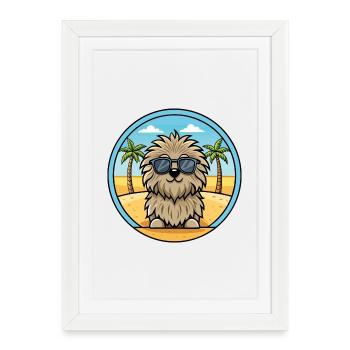 Puli Chien Race Dessin Animé Lunettes De Soleil Plage - Affiche encadrée (27 × 37 cm) - blanc - Devant