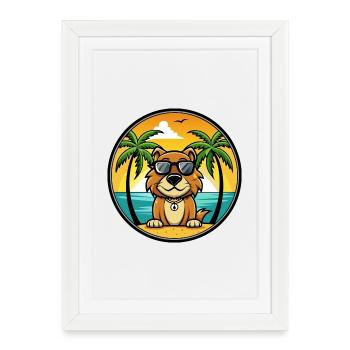 Smaland Hound Chien Race Dessin Animé Lunettes De Soleil Plage - Affiche encadrée (27 × 37 cm) - blanc - Devant