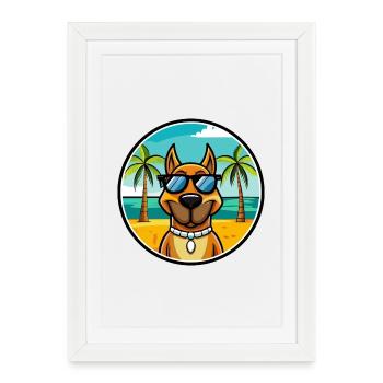 Serbian Hound Dog Breed Cartoon Sunglasses Beach - Framed poster (27 × 37 cm) - white - Front