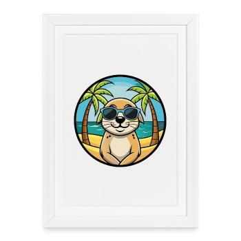 Seskar phoque chien race dessin animé lunettes de soleil plage - Affiche encadrée (27 × 37 cm) - blanc - Devant