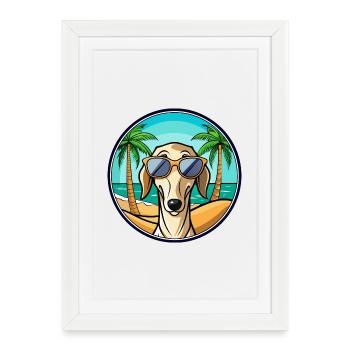 Saluki Dog Breed Cartoon Sunglasses Beach - Framed poster (27 × 37 cm) - white - Front