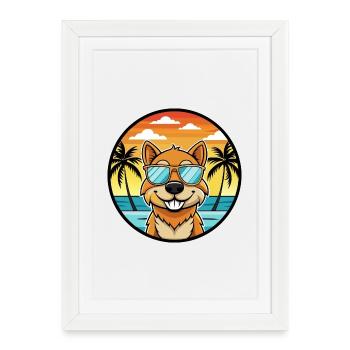 Saarlooswolfhond Dog Breed Cartoon Sunglass Beach - Framed poster (27 × 37 cm) - white - Front
