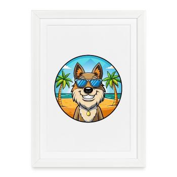 Chien de berger roumain race dessin animé lunettes de soleil plage - Affiche encadrée (27 × 37 cm) - blanc - Devant