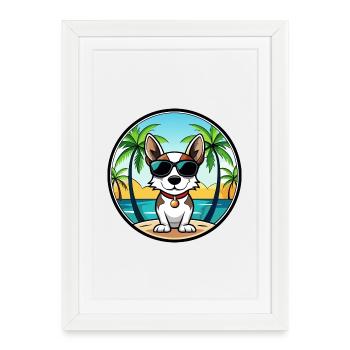 Rat Terrier Chien Race Dessin Animé Lunettes De Soleil Plage - Affiche encadrée (27 × 37 cm) - blanc - Devant