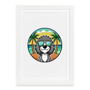 Portuguese Water Dog Breed Cartoon Sunglass Beach - Framed poster (27 × 37 cm) - white - Front