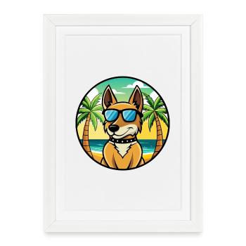 Portuguese Cattle Dog Breed Cartoon Sunglass Beach - Framed poster (27 × 37 cm) - white - Front
