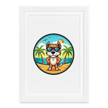 Pointer Dog Breed Cartoon Sunglasses Beach - Framed poster (27 × 37 cm) - white - Front